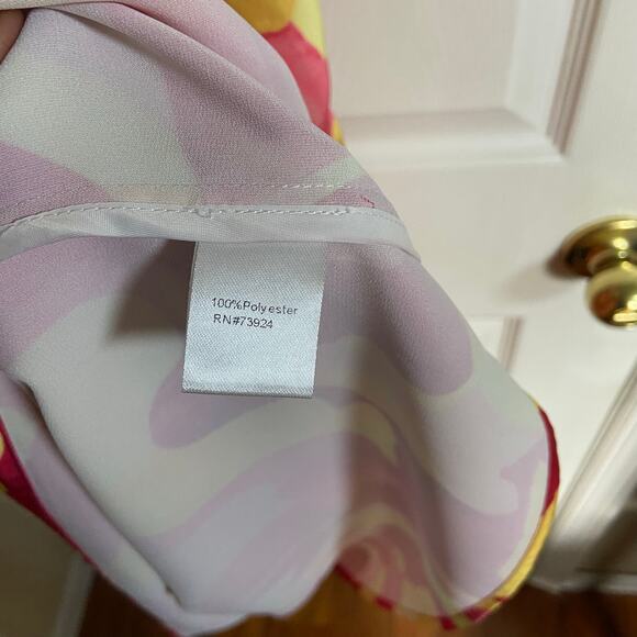 Ming Wang Abstract Print Crepe De Chine Halter Neck Tiered Dress, Sz M -- NWT - Picture 7 of 12